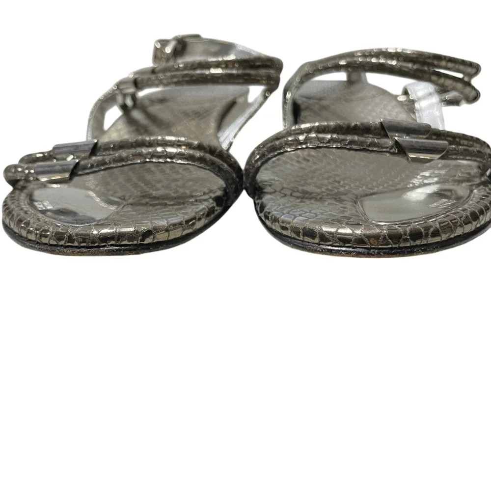 Stuart Weitzman 8 1/2 M Slingback Sandals Metallic Micro Wedge 1- 1/2 In Heel - Picture 6 of 10